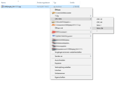 7-Zip SHA-256-Check über Kontextmenü